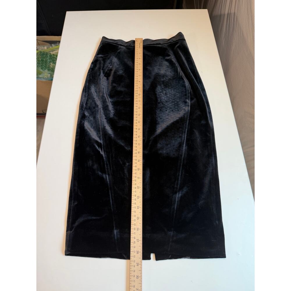 House of CB Black Velvet Midi Pencil Skirt S Bodycon High Waist Holiday Party - Picture 13 of 16